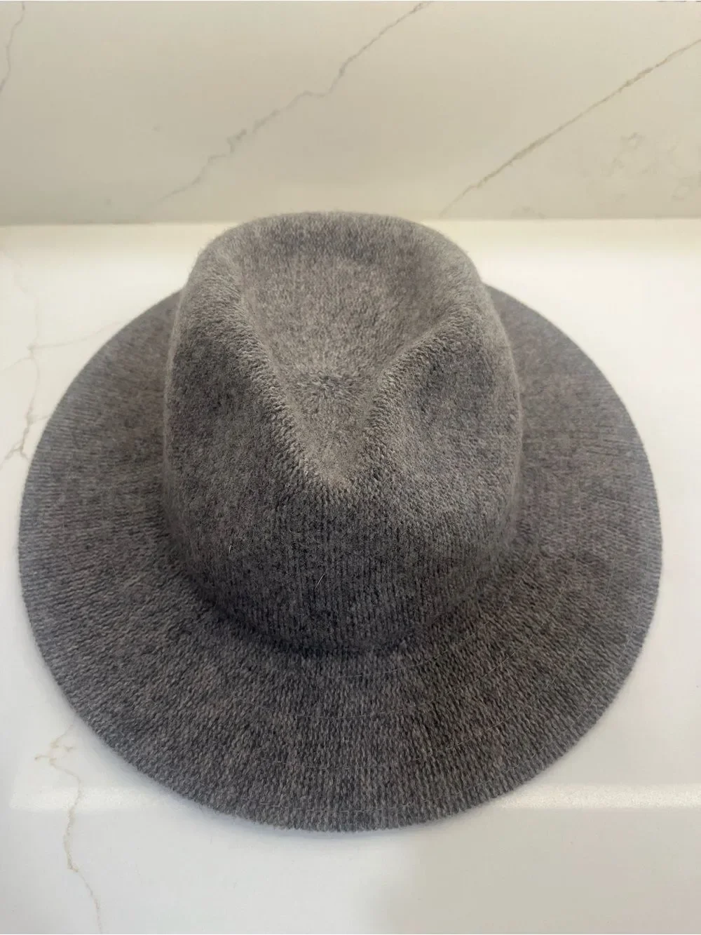 Anthropologie Gray Knit Fedora Hat | Soft Wide Brim | One Size